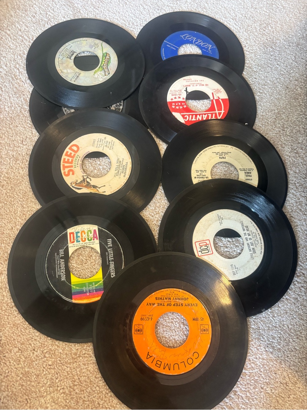 Vintage Black Vinyl 45 RPM Record Lot - Multi-Label Home Accent